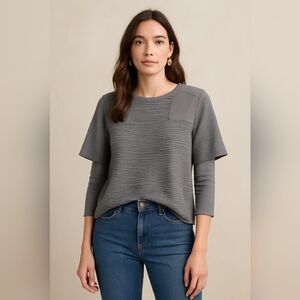 Kymerah Gray Textured Blouse Size 2 | Designer Business Casual Career Office Top